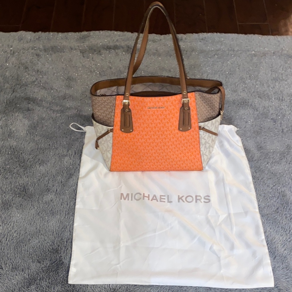 Authentic Michael Kors Vibrant Orange and Tan Tote